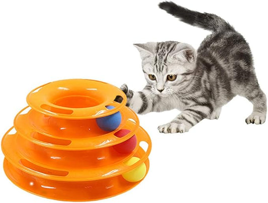 3-Level Rotating Tower with Balls – Interactive Cat Toy - Lumux