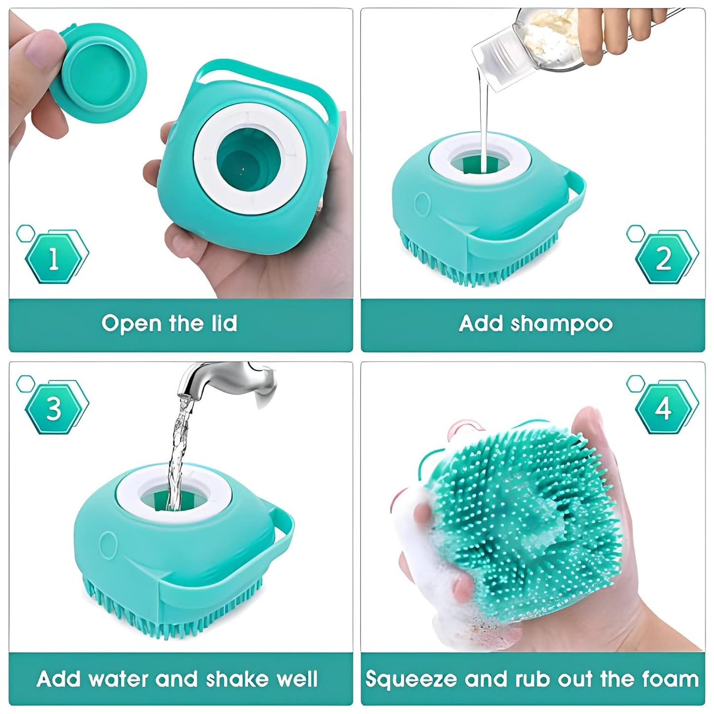 Pet Bath & Massage Brush with Shampoo Dispenser