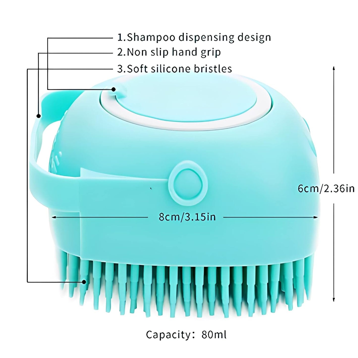 Pet Bath & Massage Brush with Shampoo Dispenser