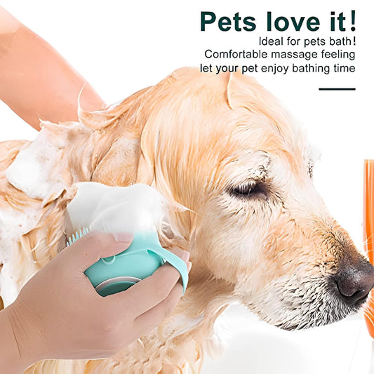 Pet Bath & Massage Brush with Shampoo Dispenser