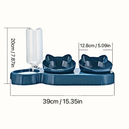 3-in-1 Cat Bowls with Water Feeder – Tilted Food & Drink Set