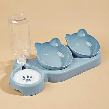 3-in-1 Cat Bowls with Water Feeder – Tilted Food & Drink Set