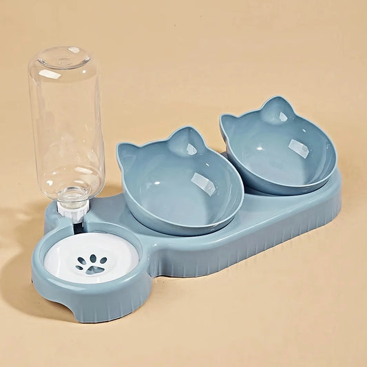 3-in-1 Cat Bowls with Water Feeder – Tilted Food & Drink Set