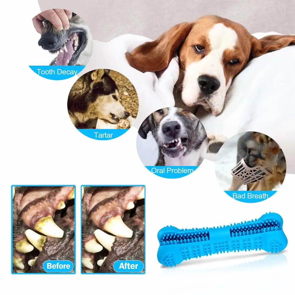 Soft Rubber Dog Toothbrush – 360° Chew Toy for Small Dogs