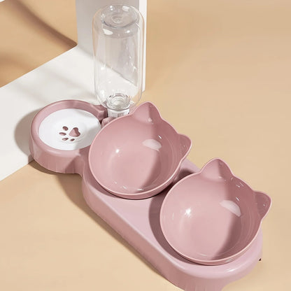 3-in-1 Cat Bowls with Water Feeder – Tilted Food & Drink Set