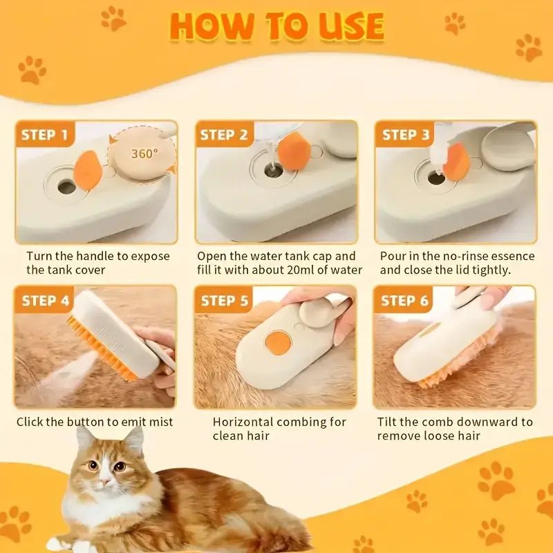 USB Pet Grooming Spray Brush – No-Rinse, Anti-Shedding Steam Comb