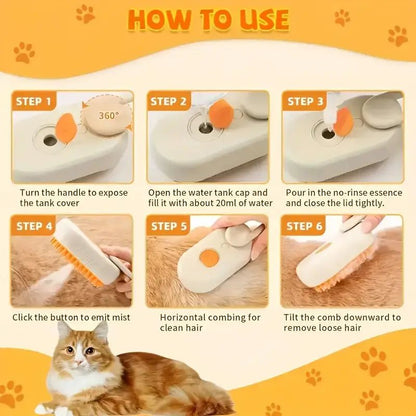 USB Pet Grooming Spray Brush – No-Rinse, Anti-Shedding Steam Comb